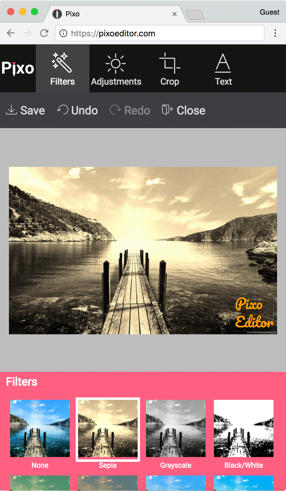 Pixo editor mobile screenshot, you have everything just like in Aviary editor